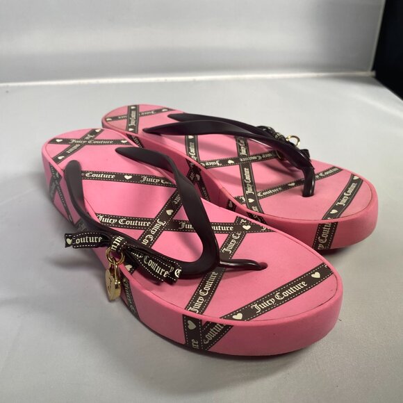 Vintage Y2K Juicy Couture Platform Wedge Flip Flops  Size 7 pink - Picture 1 of 3